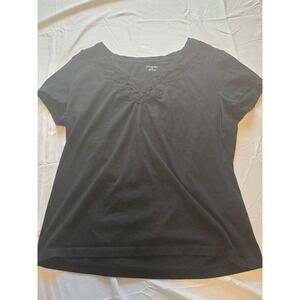 St. John's Bay Black Crochet V Neck Short Sleeve Tee Shirt Top